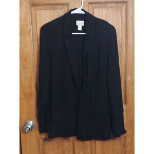Chicos Womens Top Jacket Sz 2 Black Long Sleeve Career Rayon Stretch Large